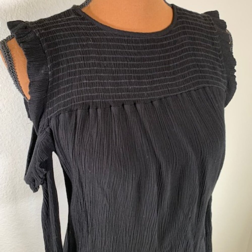 PRICE DROP! Peace Love Cake Black Peep Hole Shoulder Top Blouse Smocked Small